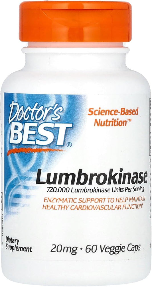 Doctor's Best Lumbrokinase Supplement for Heart Function Support - 60 Veggie Capsules (720,000 Units Per Serving)