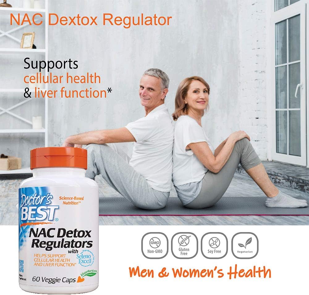 Doctor's Best NAC Detox Regulators with Seleno Excell - Non-GMO, Vegetarian, Gluten Free - 60 Veggie Capsules - BoostGo Australia
