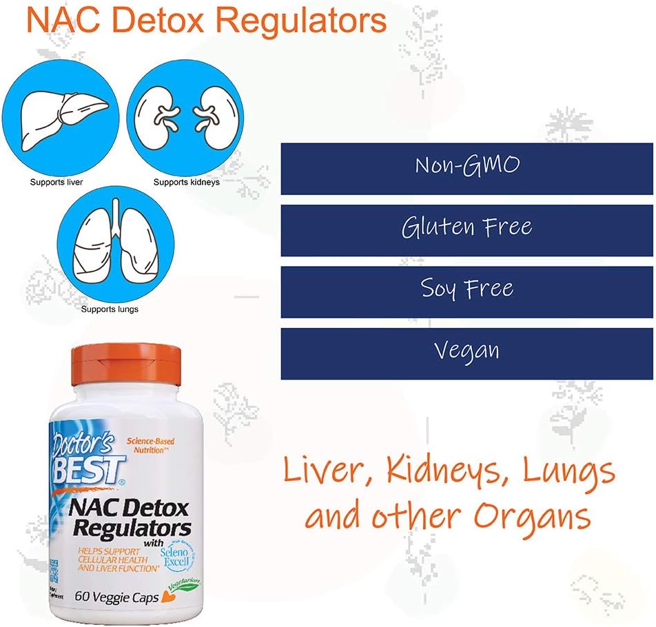 Doctor's Best NAC Detox Regulators with Seleno Excell - Non-GMO, Vegetarian, Gluten Free - 60 Veggie Capsules - BoostGo Australia