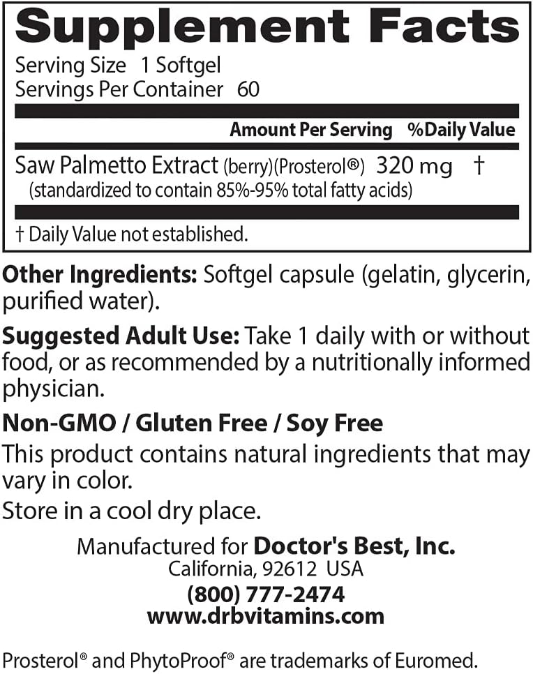 Doctor's Best Saw Palmetto Extract Softgel Capsules - 320mg, 60 Count
