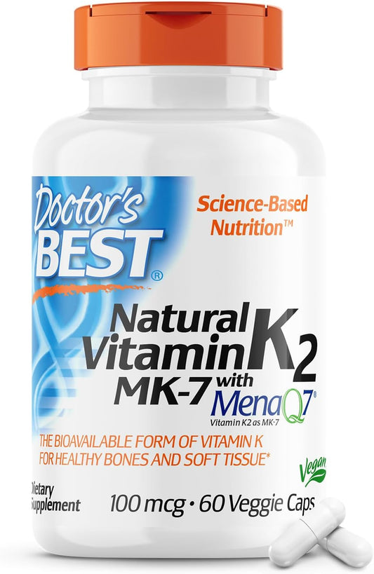 Doctor's BEST Vitamin K2 Mk-7 with MenaQ7 - 100mcg, 60 Count Pack - Natural Formula