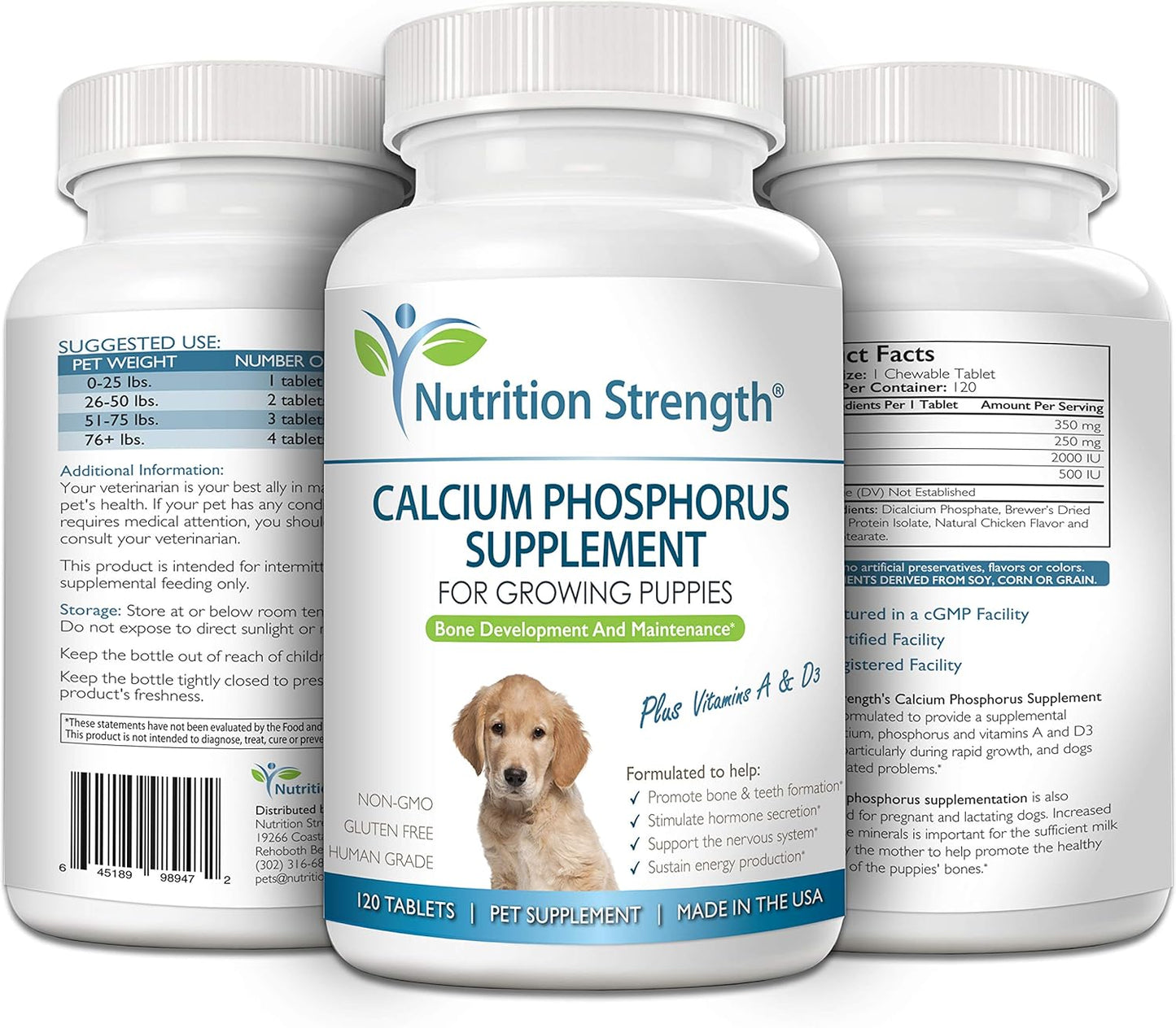 Dog Calcium Phosphorus Supplement for Healthy Bones & Growth, 120 Chewable Tablets - BoostGo Australia