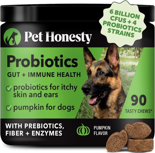 Dog Digestive Health Support Probiotics with Prebiotics, Enzymes, Immunity Boost & Itch Relief - Pumpkin Flavored, 90 Count
