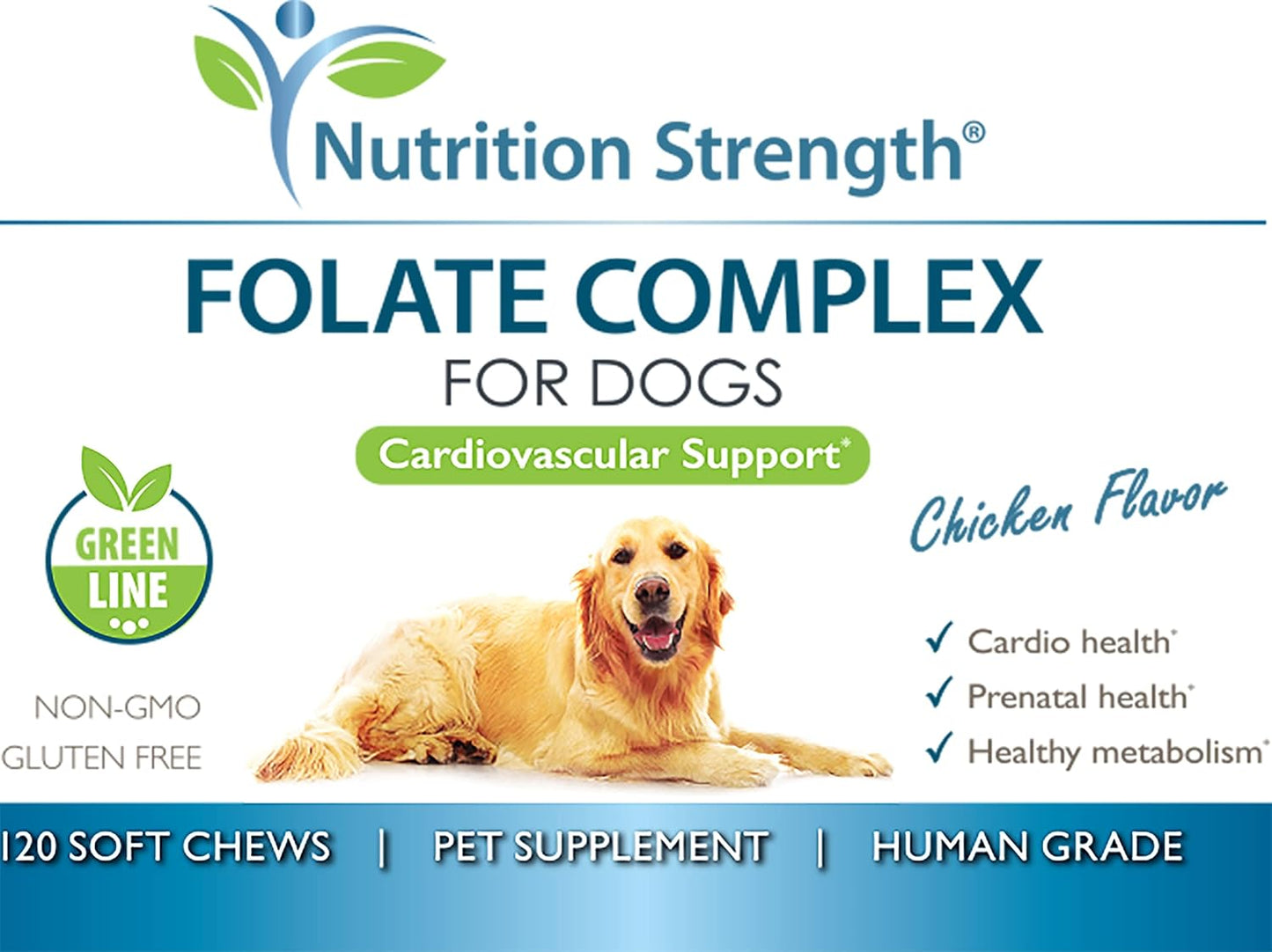 Dog Folate Supplement for Cardiovascular & Prenatal Health with Folic Acid, Zinc, Biotin, Iron & Vitamin B12
