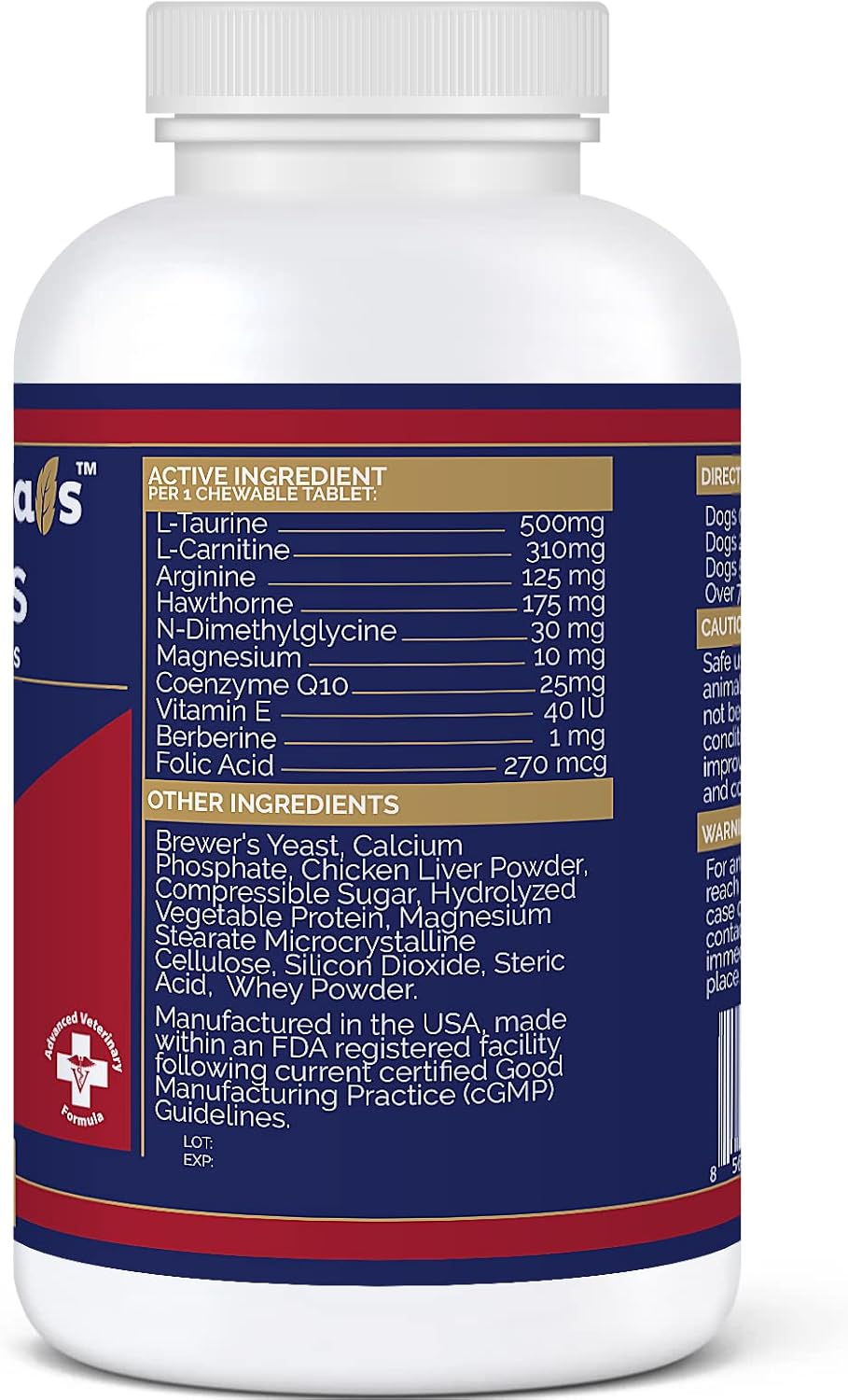 Dog Heart Support Supplement - Cardio Tabs for Cardio Strength - L-Taurine, L-Carnitine, Hawthorn - Made in USA - 120 Tablets