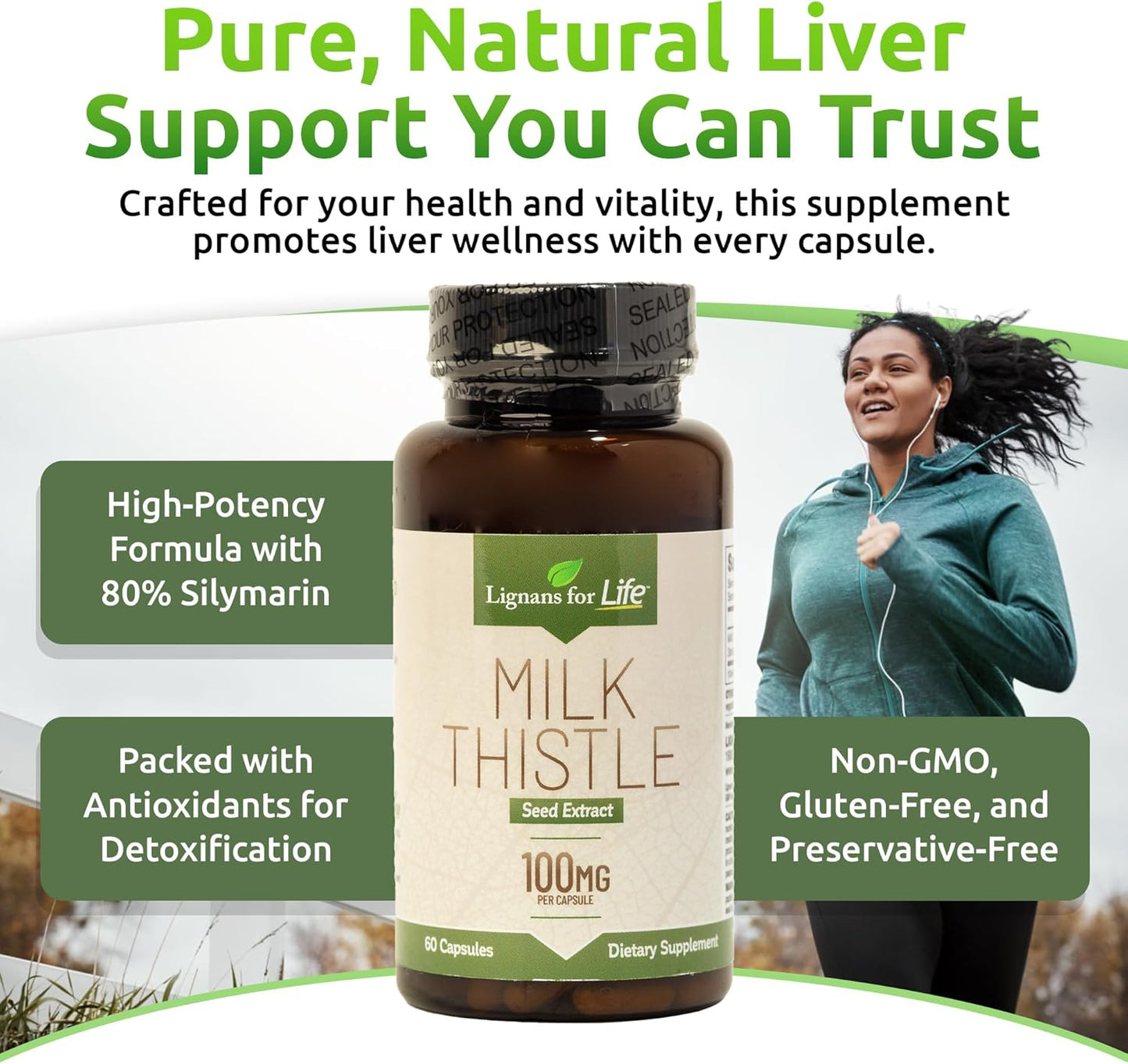 Dog Liver Health Support Supplement - Lignans for Life Milk Thistle Seed Extract Capsules - 100mg, 60 Vegetarian Capsules