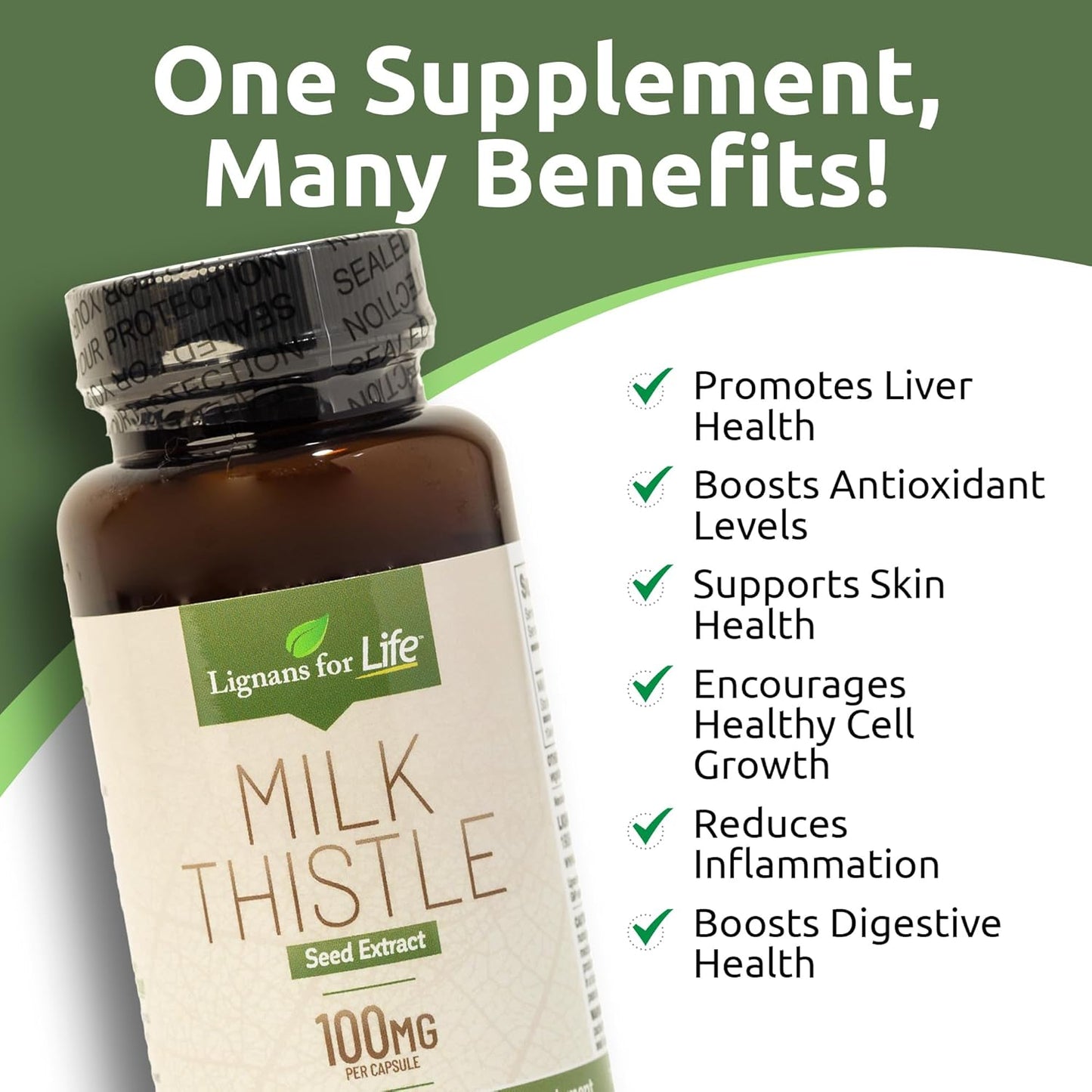 Dog Liver Health Support Supplement - Lignans for Life Milk Thistle Seed Extract Capsules - 100mg, 60 Vegetarian Capsules