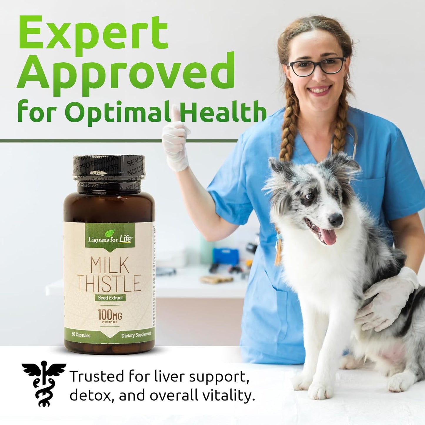 Dog Liver Health Support Supplement - Lignans for Life Milk Thistle Seed Extract Capsules - 100mg, 60 Vegetarian Capsules