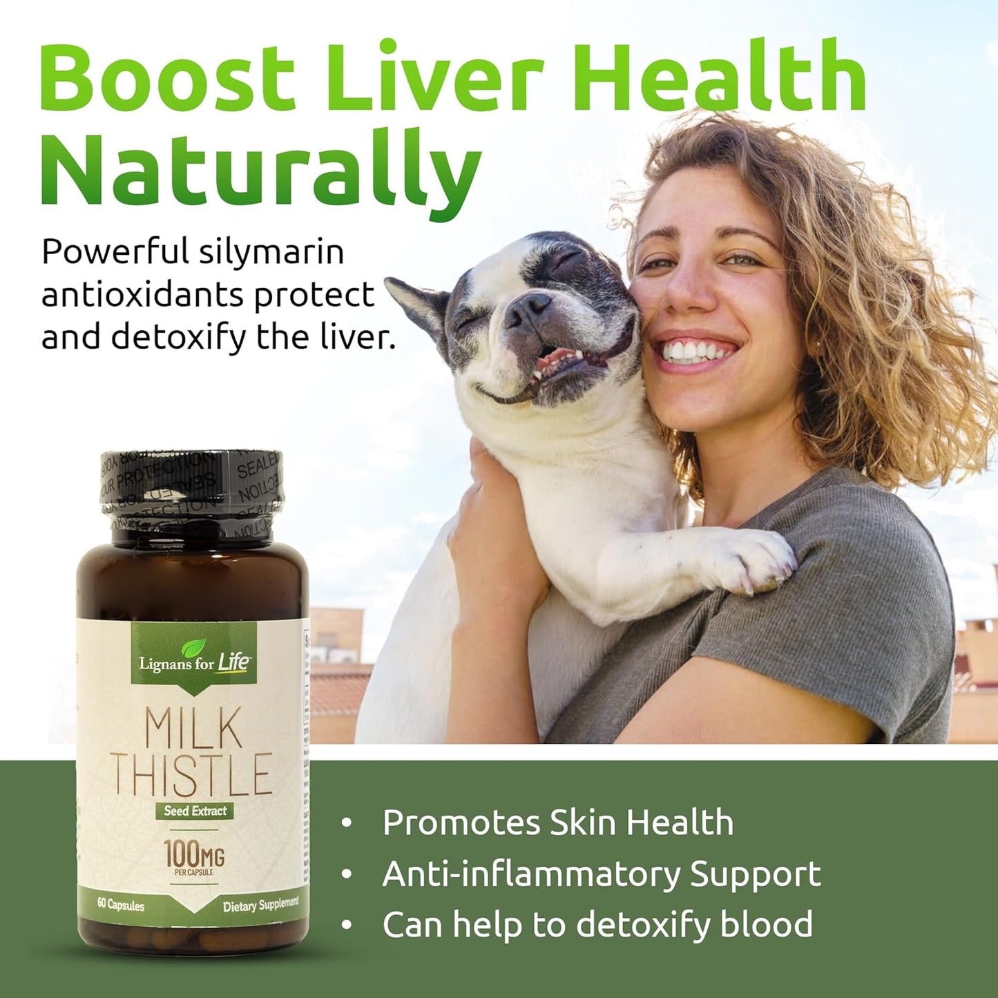Dog Liver Health Support Supplement - Lignans for Life Milk Thistle Seed Extract Capsules - 100mg, 60 Vegetarian Capsules