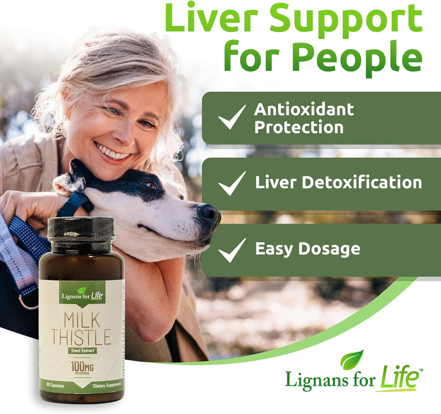 Dog Liver Health Support Supplement - Lignans for Life Milk Thistle Seed Extract Capsules - 100mg, 60 Vegetarian Capsules