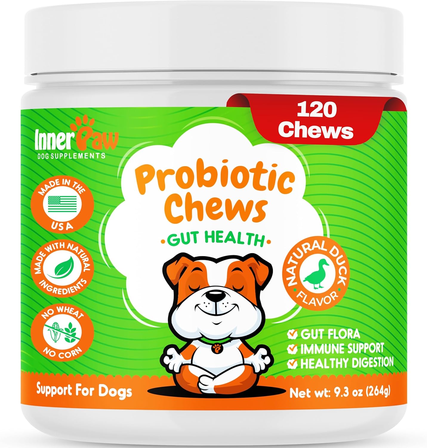 Dog Probiotic Digestive Enzymes Soft Chews - Gut Health, Diarrhea & Allergy Support - Pet Immune System Boost - 120 Chicken Flavored Chewables