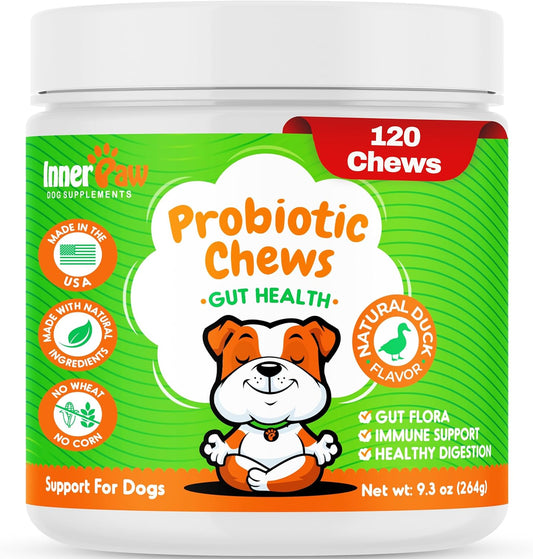 Dog Probiotic Digestive Enzymes Soft Chews - Gut Health, Diarrhea & Allergy Support - Pet Immune System Boost - 120 Chicken Flavored Chewables