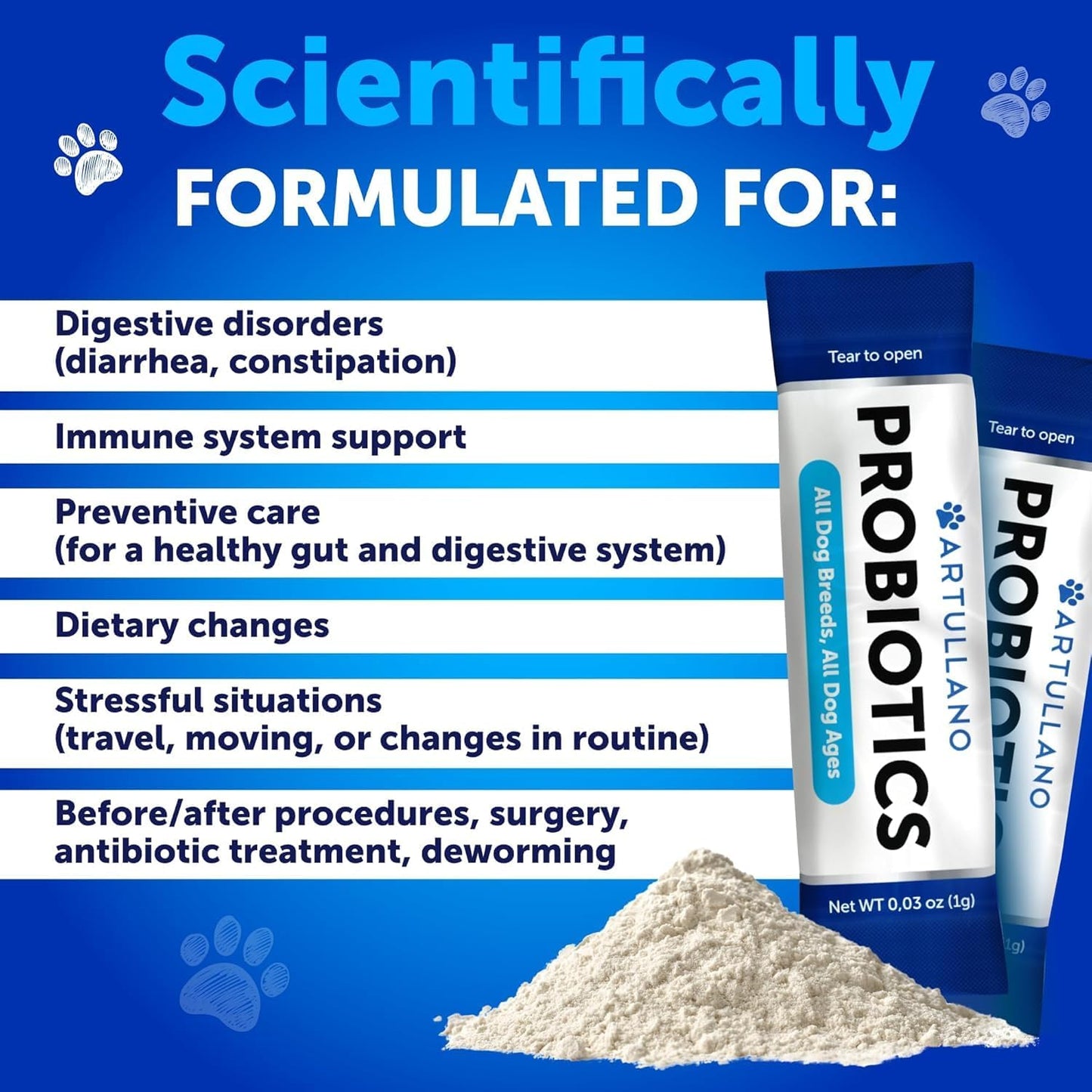 Dog Probiotic Powder with Prebiotics - Boost Gut Health, Skin, Immunity - Digestive Enzymes for Diarrhea, Gas - 30 Sticks
