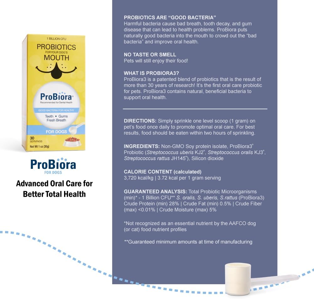 Dog Probiotic Supplement for Oral Care | Pet Probiotics to Freshen Breath | Dental Health Nutritional Supplement for Dogs | 60 Servings (2 Jars)