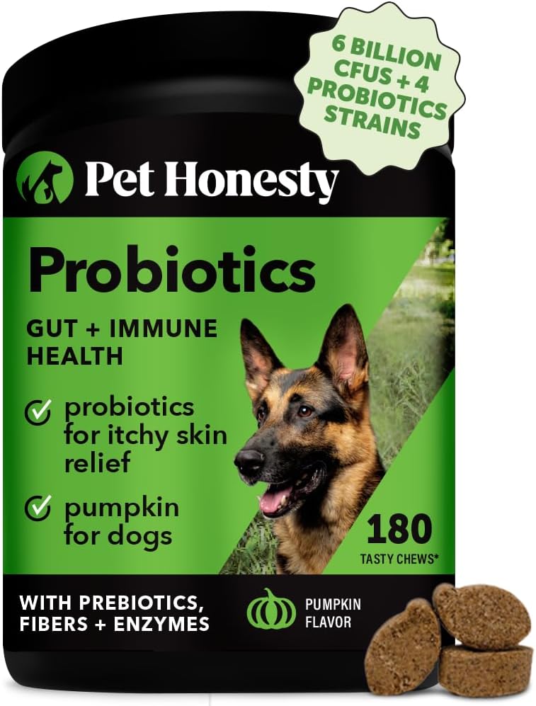 Dog Probiotics with Digestive Enzymes, Prebiotics, and Pumpkin - Supports Gut Health, Immunity, Diarrhea Relief, and Itch Relief - 180 ct