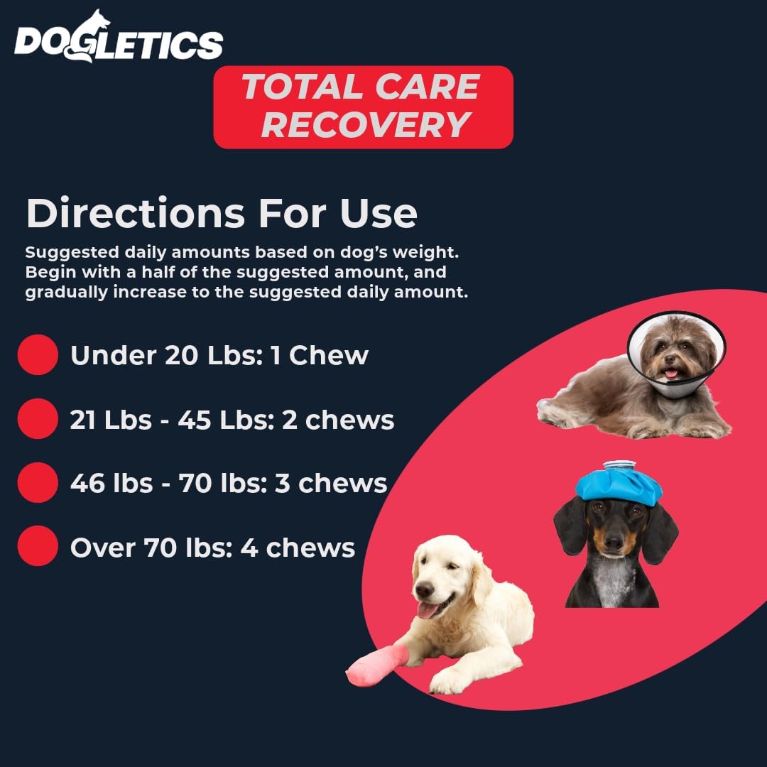 Dogletics Total Care & Recovery - Bacon Flavored Dog Support Supplements for Illness, Injury, and Chronic Health Issues (90 Count)