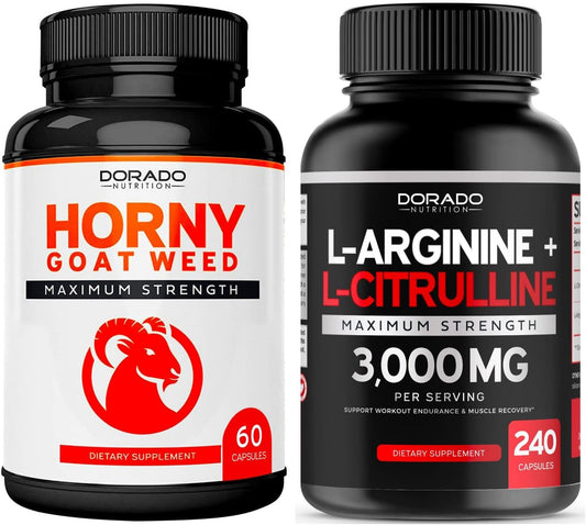 DORADO NUTRITION Horny Goat Weed & L Arginine Citrulline Supplement - Powerful 4590mg Formula for Men & Women (240 Capsules)