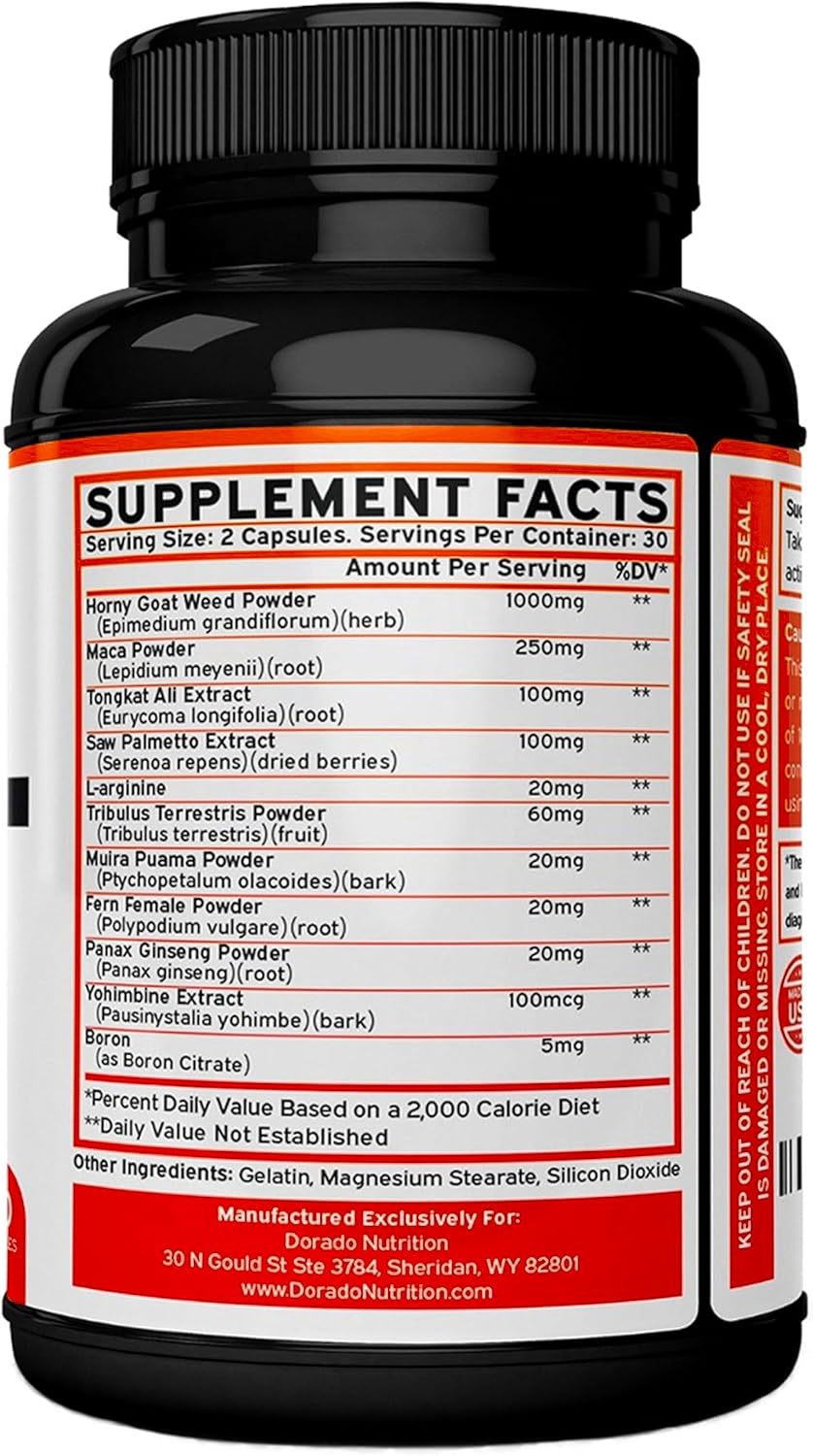 DORADO NUTRITION Horny Goat Weed & L Arginine Citrulline Supplement - Powerful 4590mg Formula for Men & Women (240 Capsules)