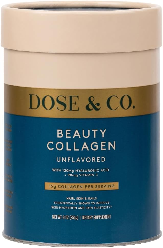 DOSE & CO. Beauty Collagen Powder with Hyaluronic Acid and Vitamin C - 9oz Supplement for Hair, Skin & Nails