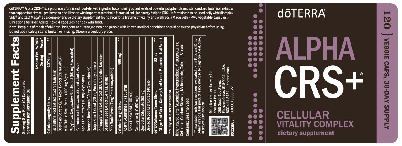 doTERRA Alpha CRS+ Cellular Vitality Complex - Antioxidant Protection - Digestive Support - 120 Vegetable Capsules - BoostGo Australia