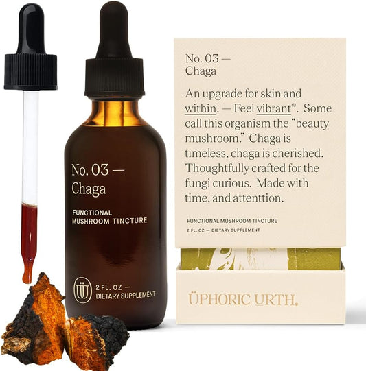 Double Extracted Chaga Mushroom Tincture for Hair, Skin, Nails - Antioxidant-Rich Fruitbody Extract (60 Servings)