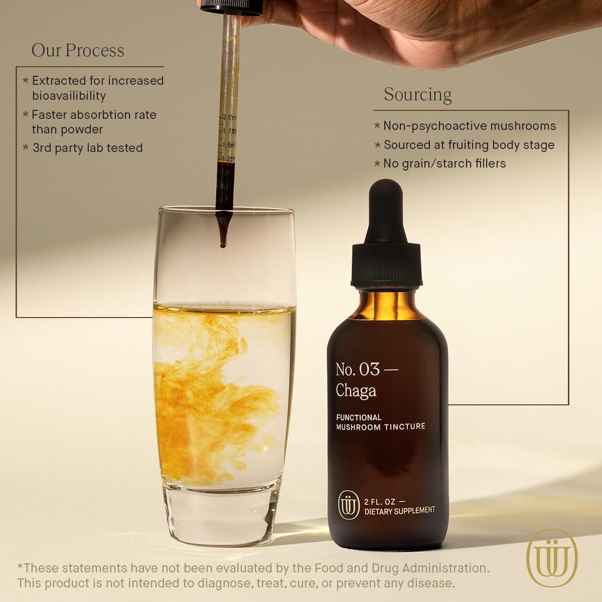 Double Extracted Chaga Mushroom Tincture for Hair, Skin, Nails - Antioxidant-Rich Fruitbody Extract (60 Servings)
