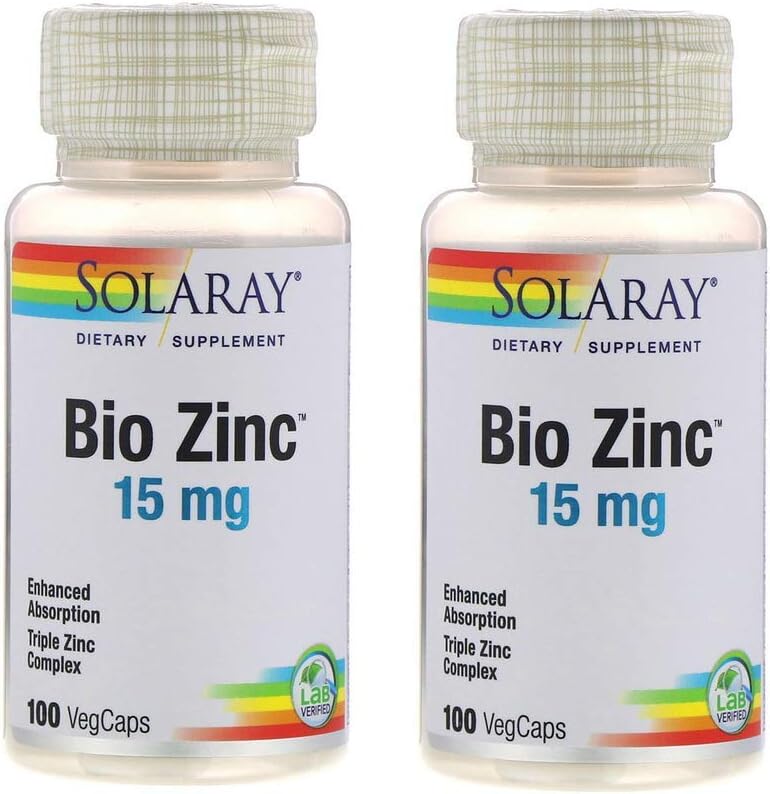 Double Pack: Nutraceutical SolaRay Bio Zinc 15mg Triple Zinc Complex for Enhanced Absorption (200 VegCaps)