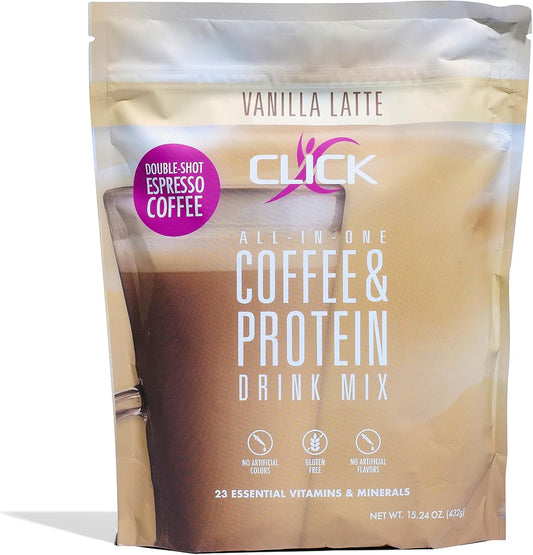 Double Shot Espresso Click Coffee Protein Powder with 16g Protein, 23 Vitamins, Low Calorie Meal Replacement - Gluten Free & No Artificial Flavors!