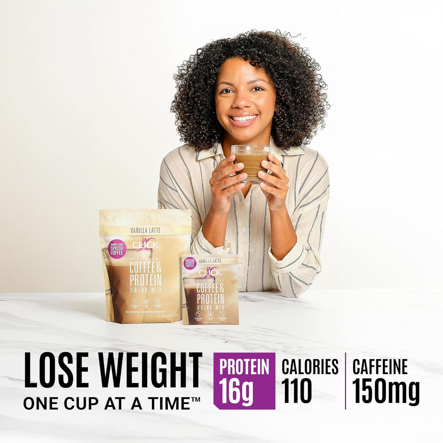 Double Shot Espresso Click Coffee Protein Powder with 16g Protein, 23 Vitamins, Low Calorie Meal Replacement - Gluten Free & No Artificial Flavors!