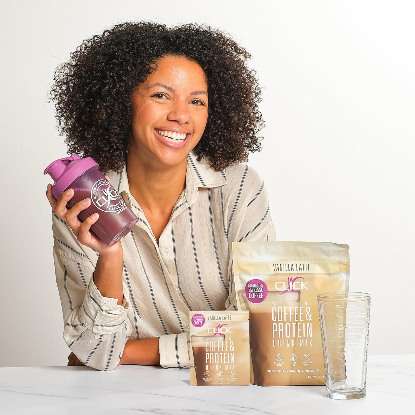 Double Shot Espresso Click Coffee Protein Powder with 16g Protein, 23 Vitamins, Low Calorie Meal Replacement - Gluten Free & No Artificial Flavors!