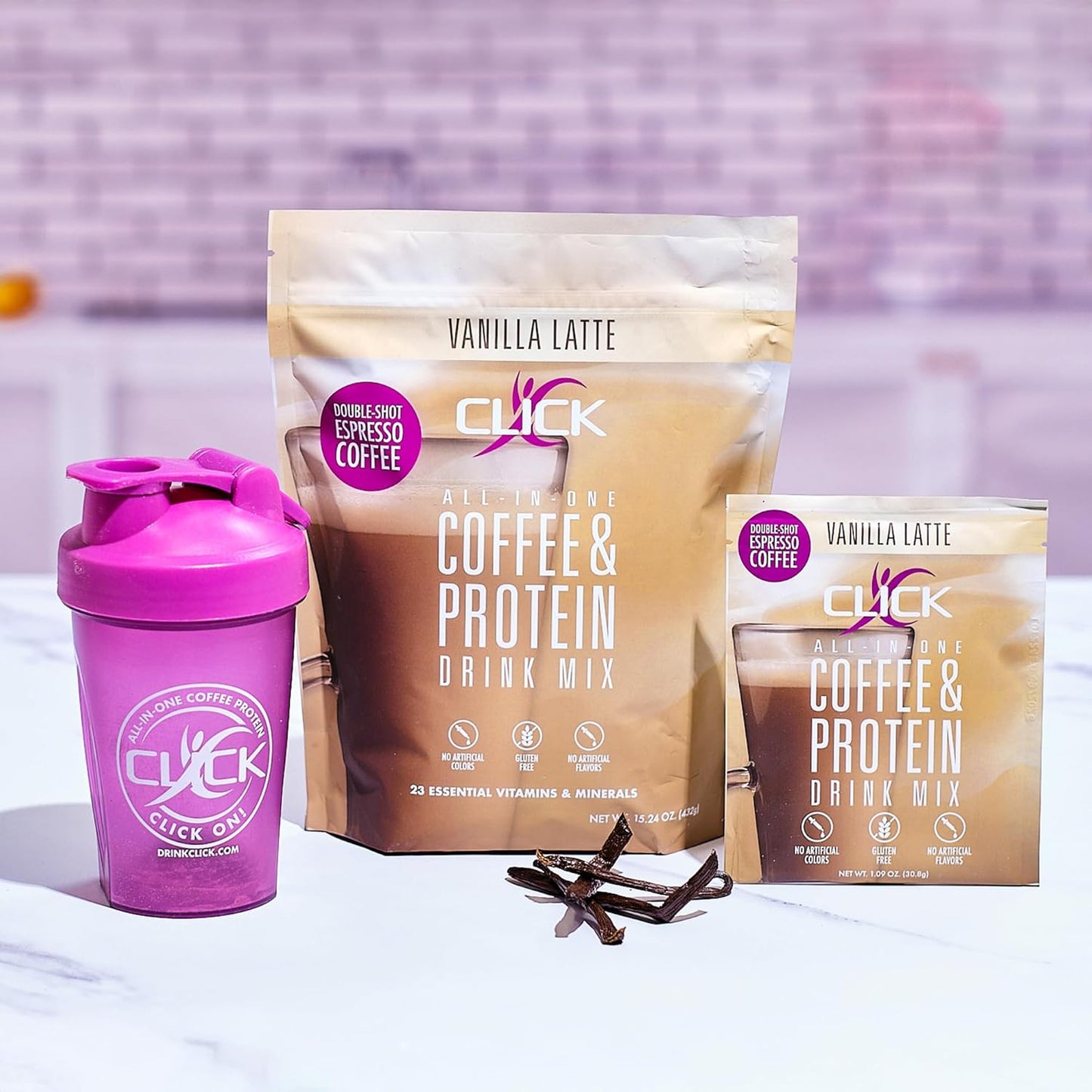 Double Shot Espresso Click Coffee Protein Powder with 16g Protein, 23 Vitamins, Low Calorie Meal Replacement - Gluten Free & No Artificial Flavors!