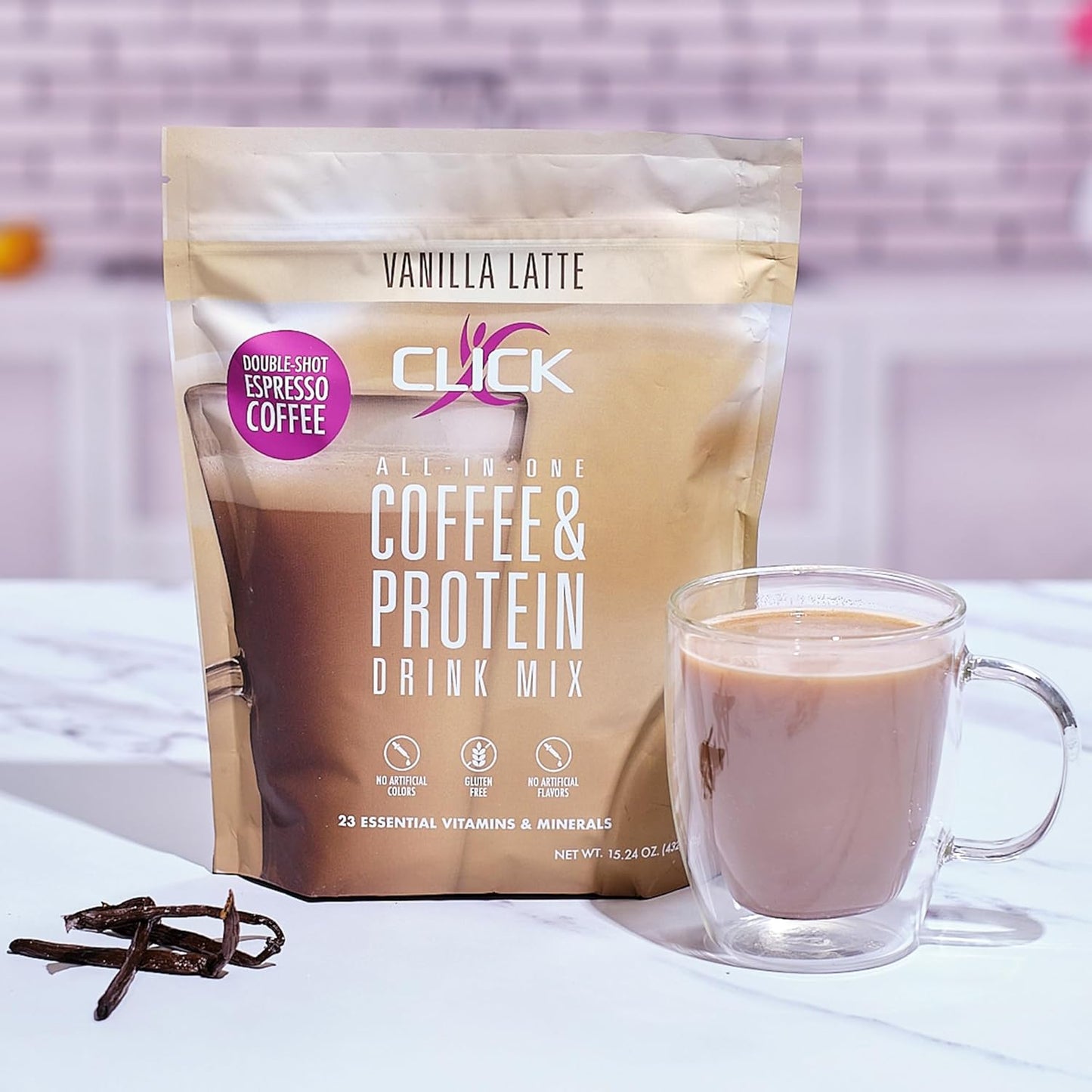 Double Shot Espresso Click Coffee Protein Powder with 16g Protein, 23 Vitamins, Low Calorie Meal Replacement - Gluten Free & No Artificial Flavors!