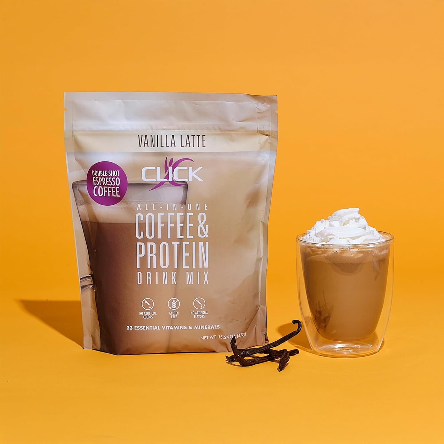 Double Shot Espresso Click Coffee Protein Powder with 16g Protein, 23 Vitamins, Low Calorie Meal Replacement - Gluten Free & No Artificial Flavors!