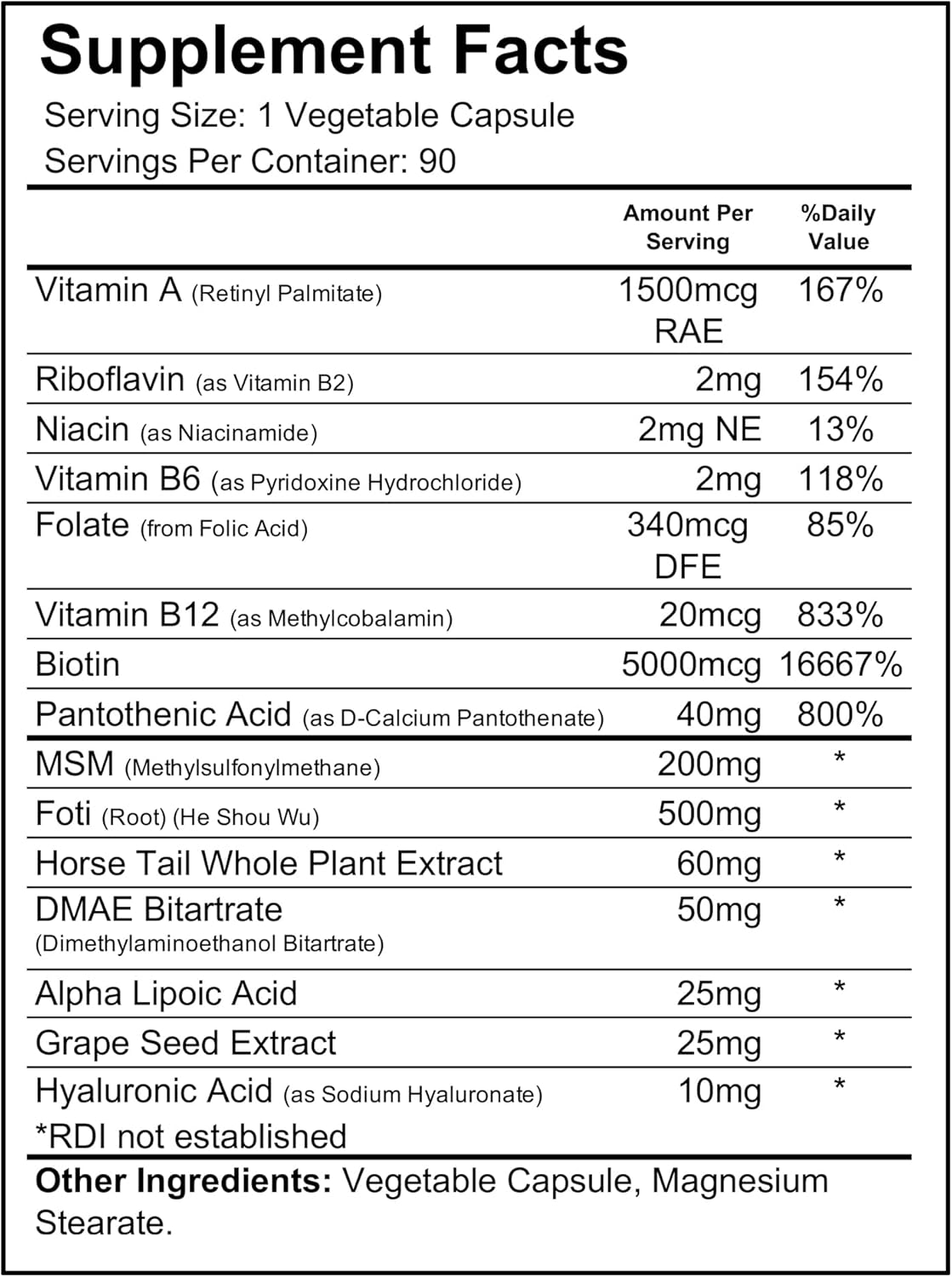 Double Strength Biotin Hair, Skin, & Nails Vitamin Capsules with Fo-Ti Root, VIT A & B, Folic Acid - Wellgenix Purvana Max (2 Pack)