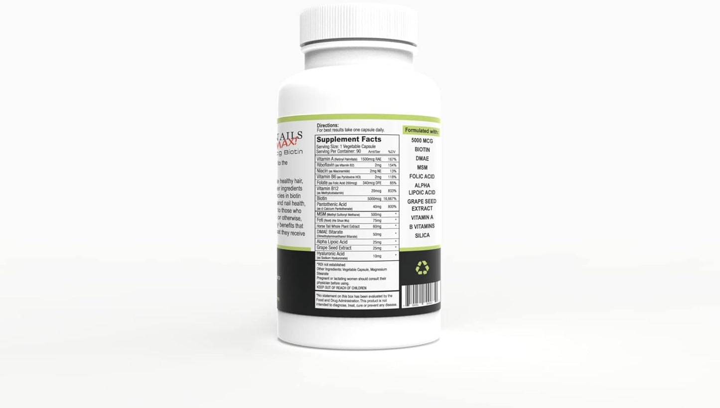 Double Strength Biotin Hair, Skin, & Nails Vitamin Capsules with Fo-Ti Root, VIT A & B, Folic Acid - Wellgenix Purvana Max (2 Pack)