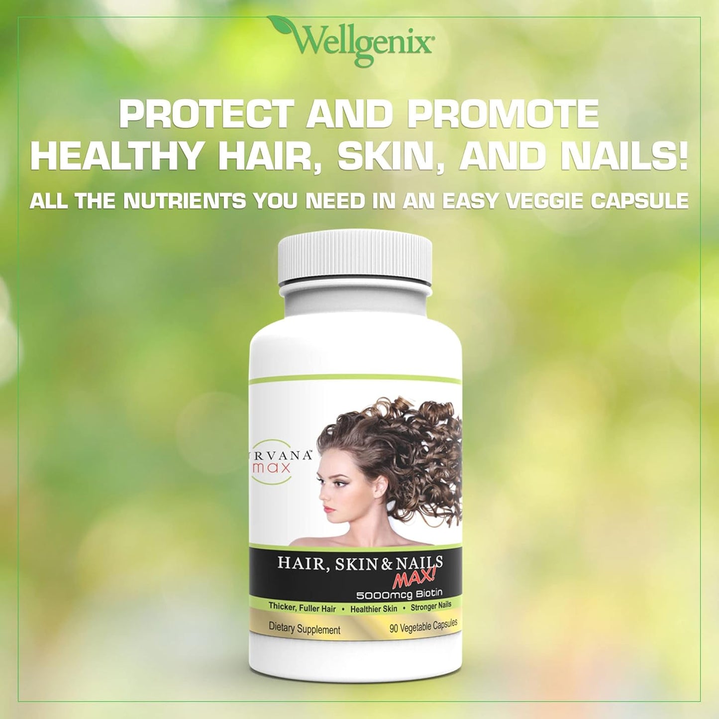 Double Strength Biotin Hair, Skin, & Nails Vitamin Capsules with Fo-Ti Root, VIT A & B, Folic Acid - Wellgenix Purvana Max (2 Pack)