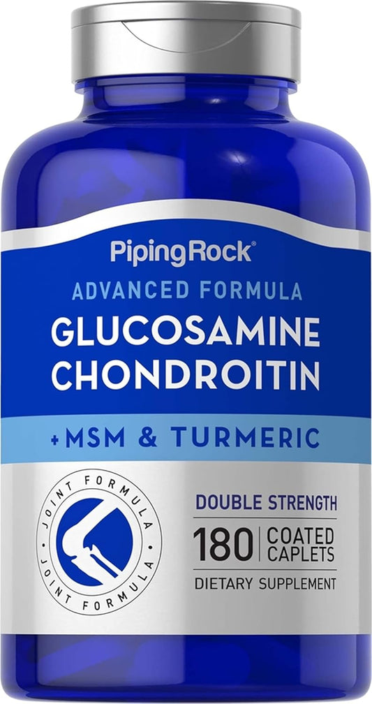 Double Strength Glucosamine Chondroitin MSM with Turmeric | 180 Caplets | Advanced Complex Supplement | Non-GMO, Gluten Free