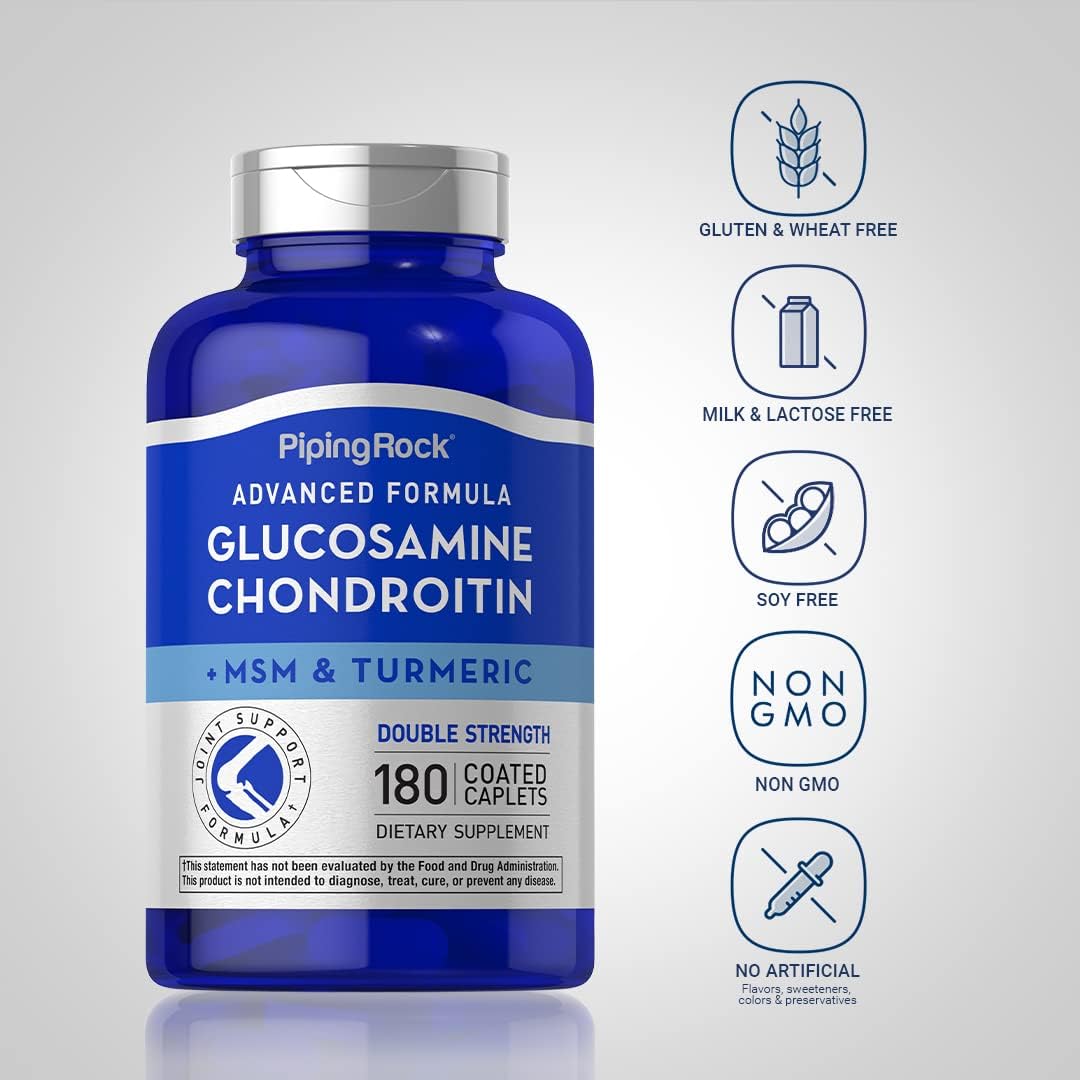 Double Strength Glucosamine Chondroitin MSM with Turmeric | 180 Caplets | Advanced Complex Supplement | Non-GMO, Gluten Free