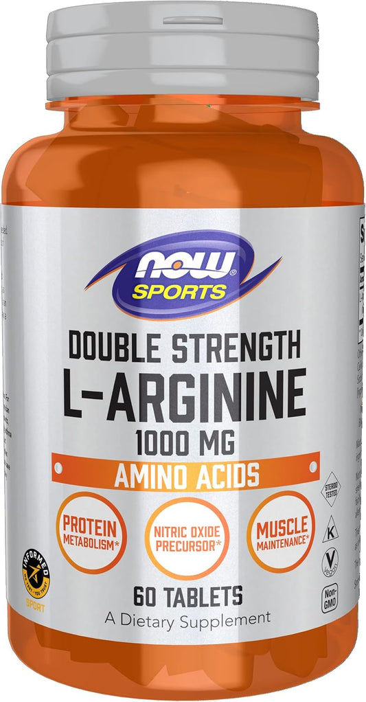 Double Strength L-Arginine 1000mg Sports Nutrition Tablets - Nitric Oxide Booster & Amino Acids - 60 Count