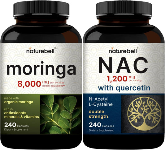 Double Strength Moringa Oleifera & NAC Supplement Bundle - 8000mg & 1,200mg Per Serving - Organic Powder - 2 Pack - BoostGo Australia