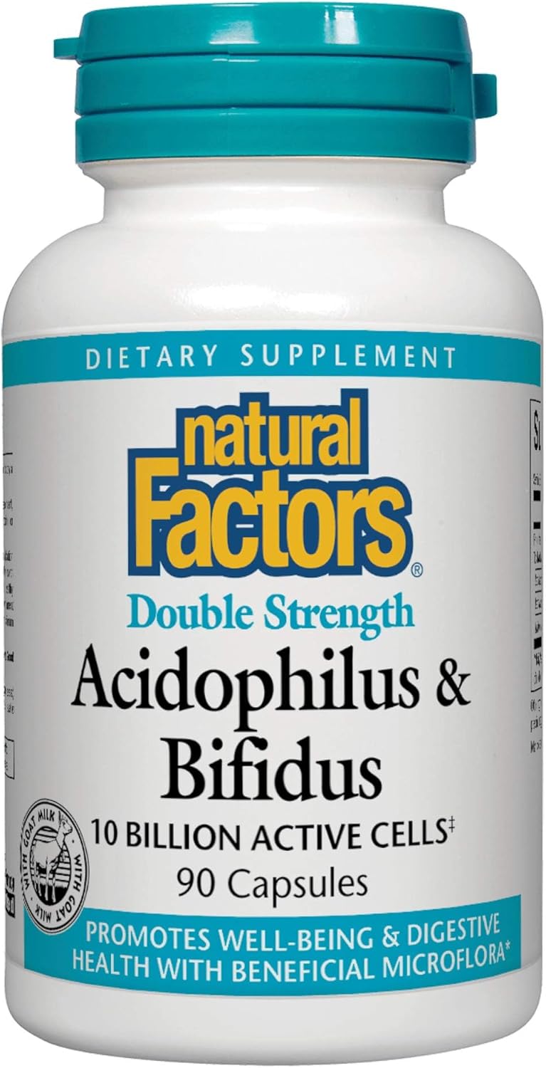 Double Strength Natural Factors Acidophilus & Bifidus Probiotic Prebiotic Formula - 90 Capsules