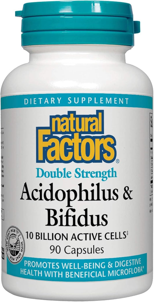 Double Strength Natural Factors Acidophilus & Bifidus Probiotic Prebiotic Formula - 90 Capsules