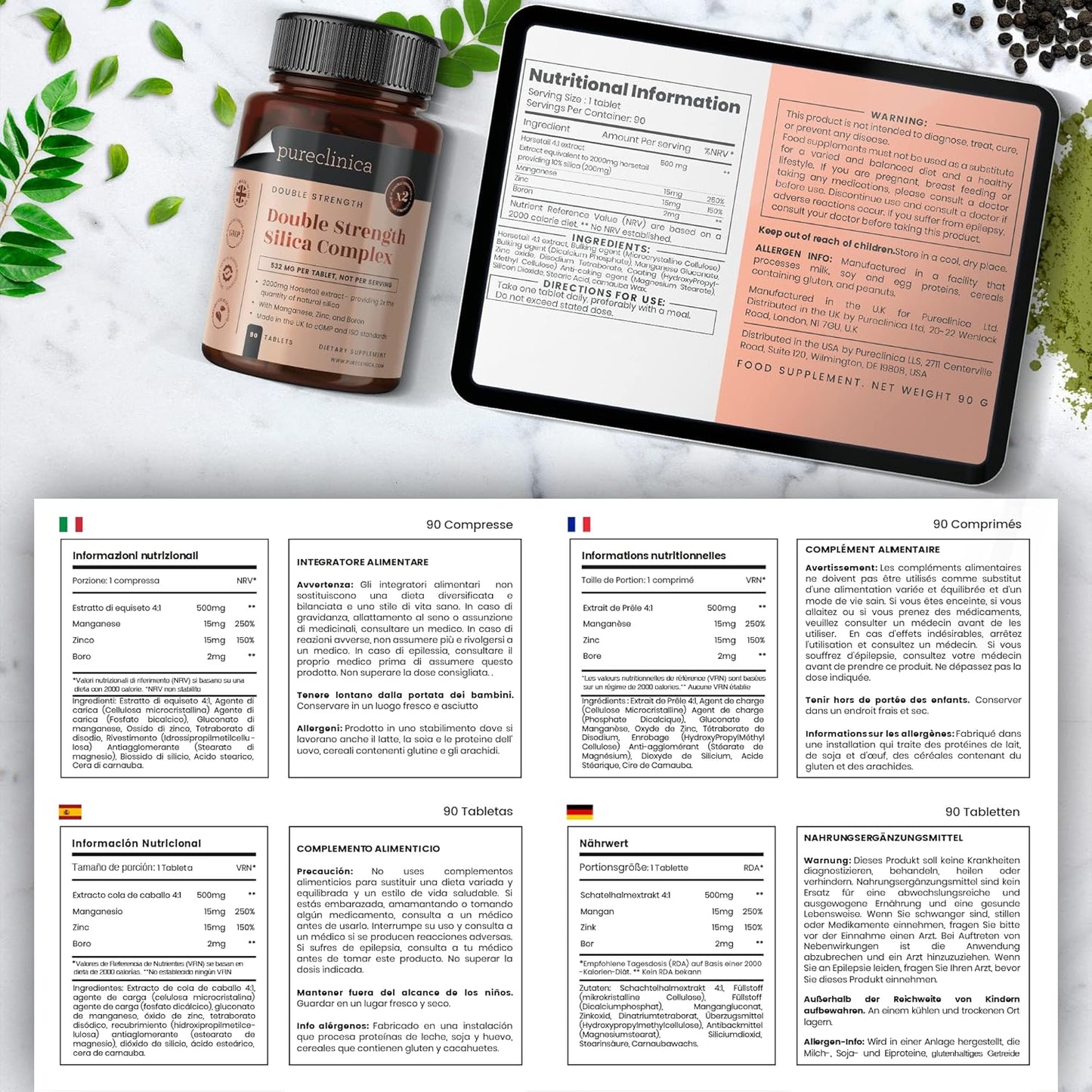 Double Strength Silica Complex - 18 Month Supply with 2000mg Horsetail Extract - 540 Tablets