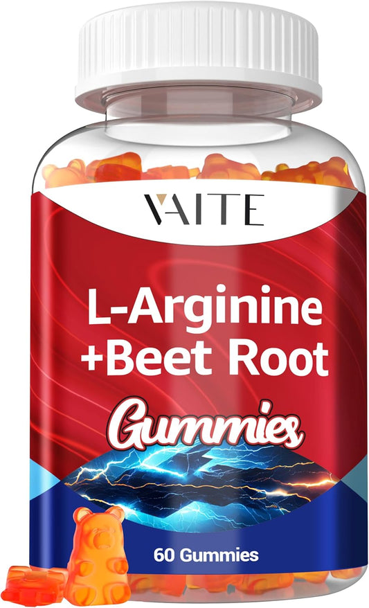 Double Strength VAITE L Arginine 1000mg Beet Root Gummies for Energy Boost and Circulation Support - Organic Chewable Supplements for Men and Women, Vegan and Non-GMO