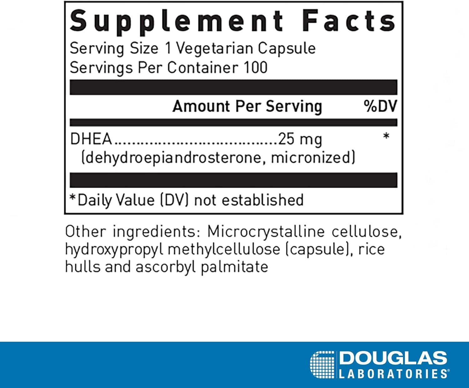 Douglas Laboratories DHEA 25 mg Capsules - Micronized Formula for Hormone Balance, Immunity & Metabolism - Non-GMO - 100 Vegetarian Capsules