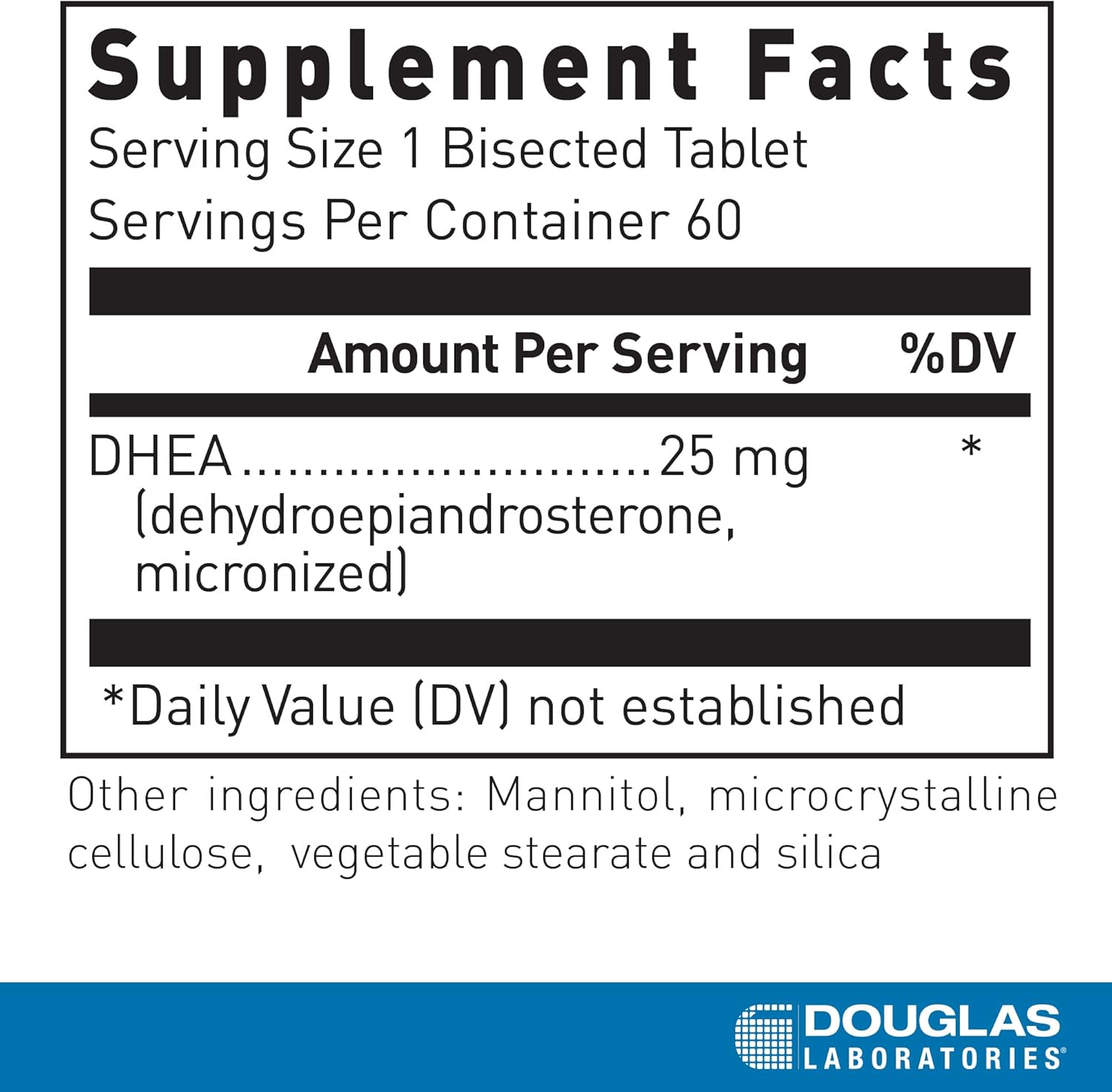 Douglas Laboratories DHEA 25 mg Dissolvable Tablets - Supports Immune Health, Brain, Bones, Metabolism, Lean Body Mass - 60 Tablets