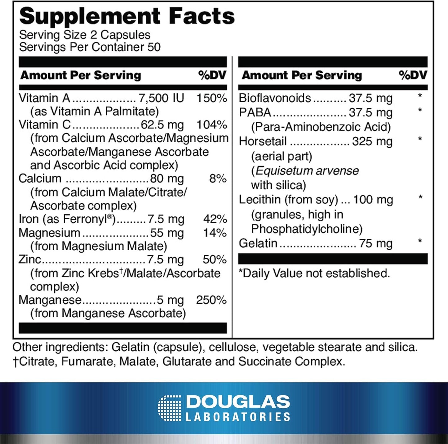 Douglas Laboratories Hair, Skin & Nail Plus Capsules - Support Healthy Hair, Skin, and Nails with Vitamins and Minerals - 100 Count