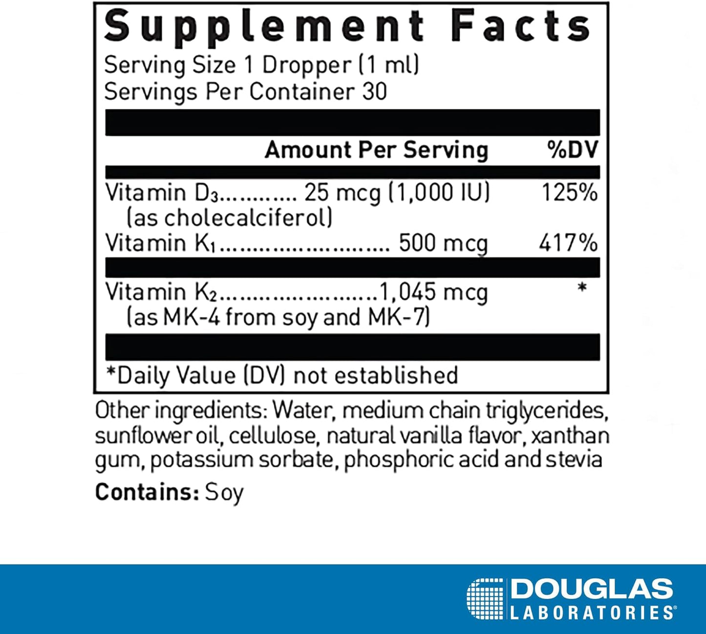 Douglas Laboratories Liquid Vitamin D & K Complex for Bone Health - 1 fl. oz. Vanilla Flavor