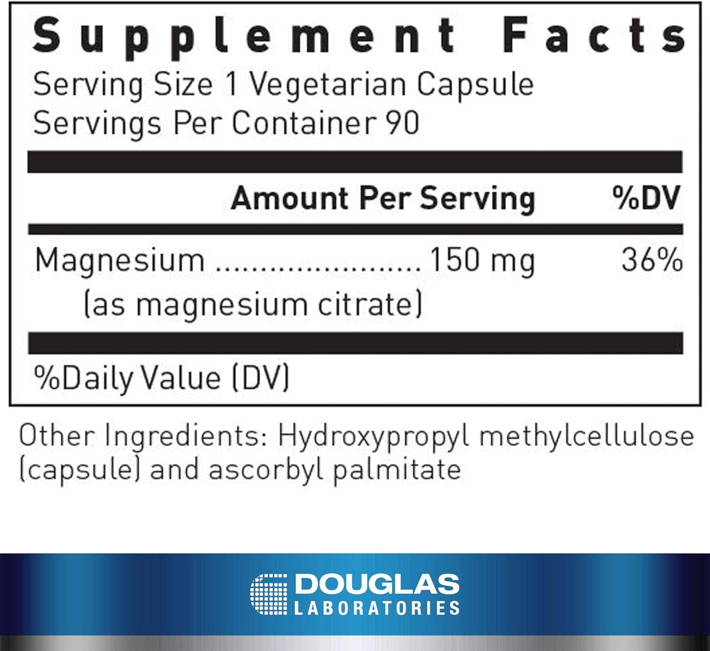 Douglas Laboratories Magnesium Citrate Capsules - 150 mg - Supports Heart, Bone, & Muscle Health - Easy on Digestion - 90 Veg Caps