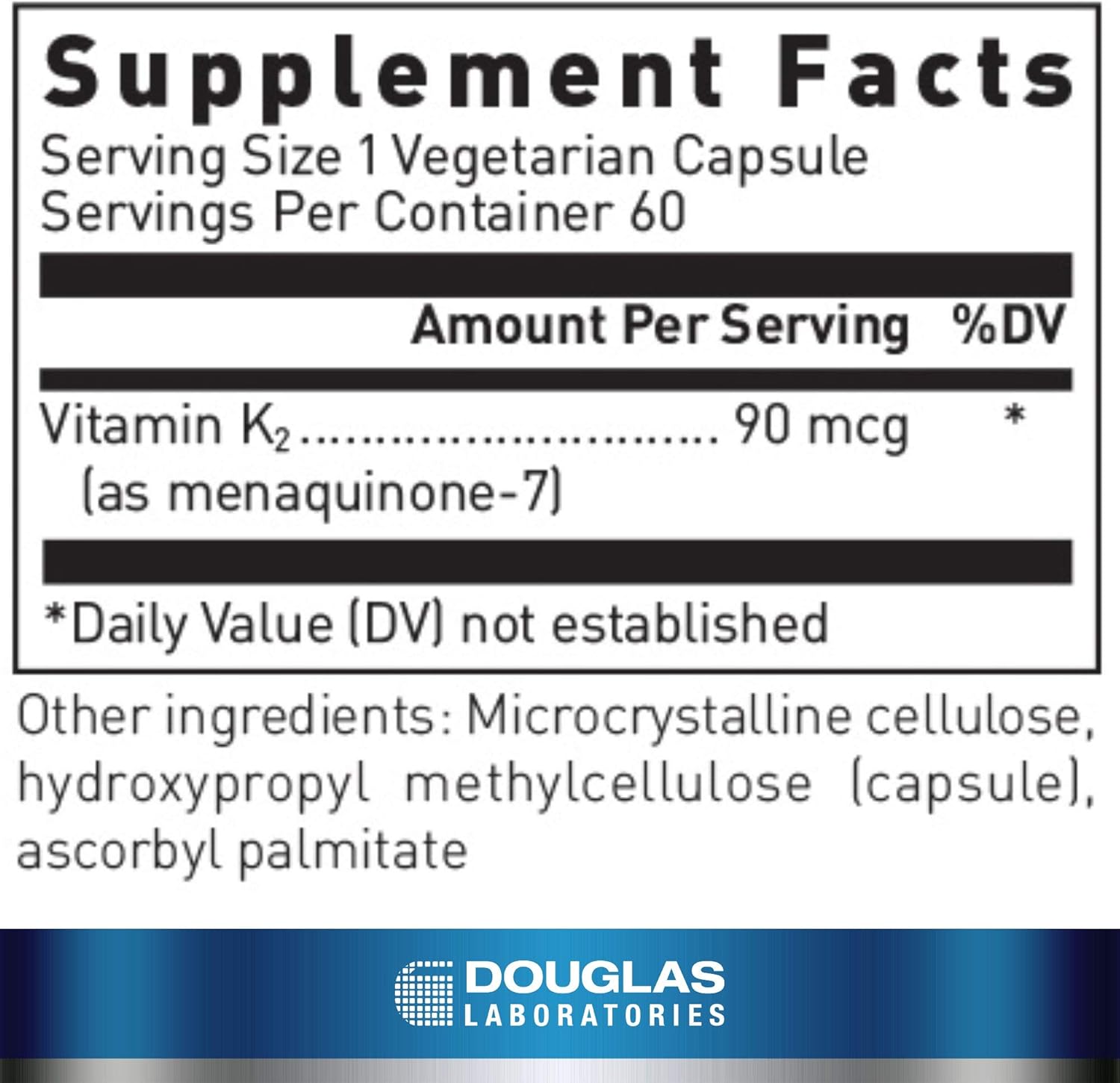 Douglas Laboratories Vitamin K2 90 mcg MK-7 Capsules for Bone, Heart, and Vascular Health - Vegetarian Formula - 60ct